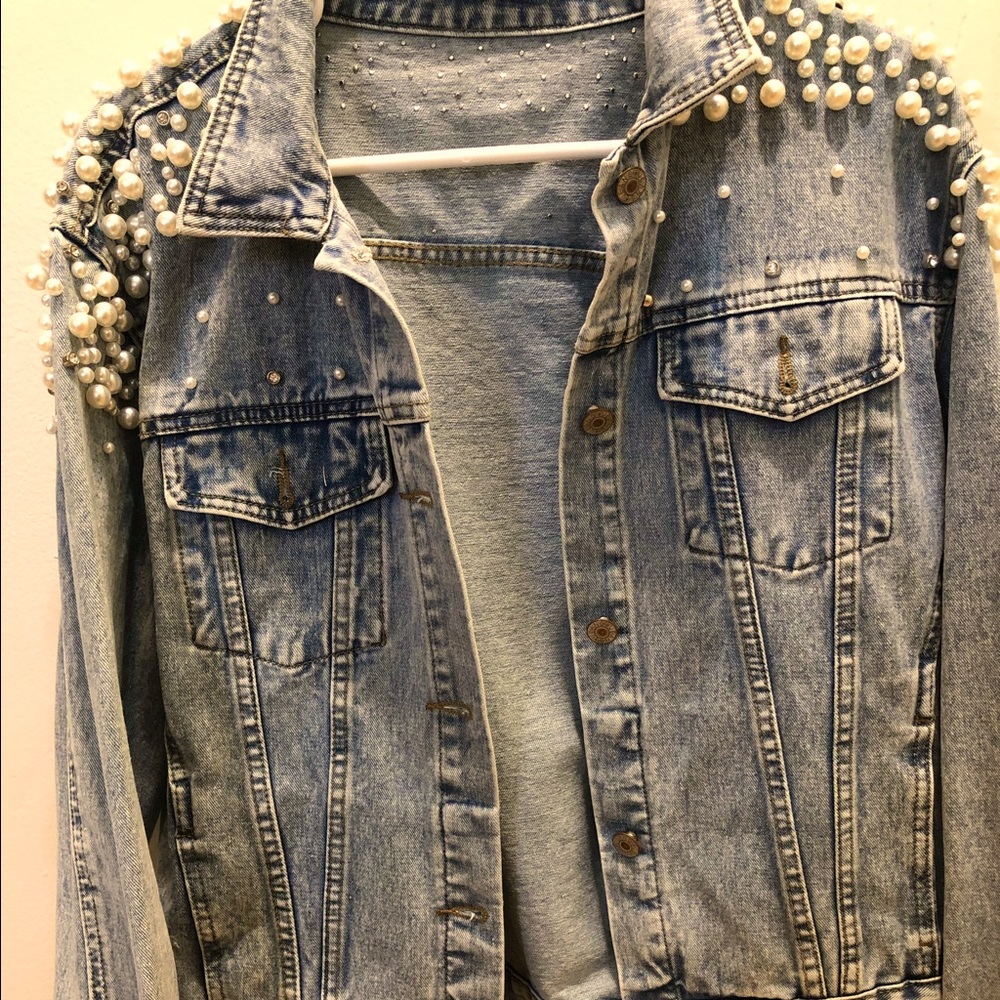 Vintage Jean Jacket - Pearl & Rhinestone details